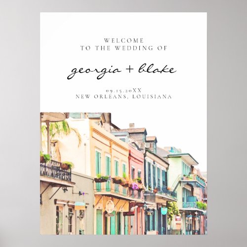 NOLA  Watercolor New Orleans Wedding Welcome Sign