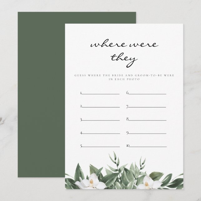 NOLA Where Were They Bridal Shower Game Card (Front/Back)