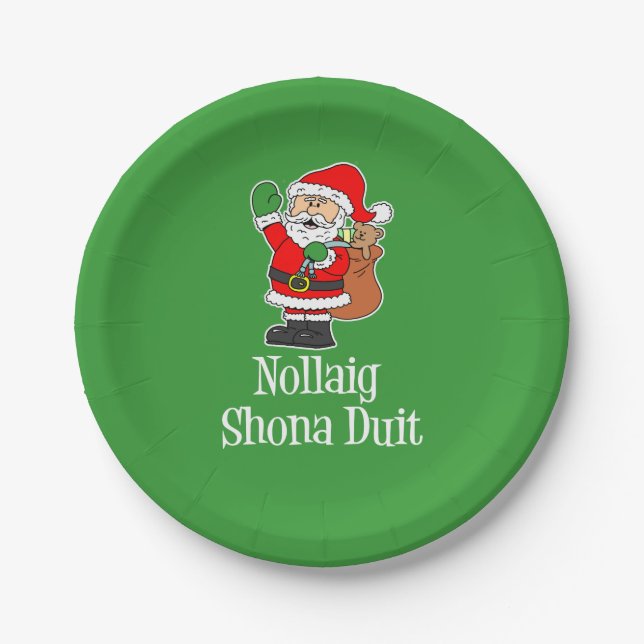 Nollaig Shona Duit Irish Christmas Santa Paper Plates (Front)