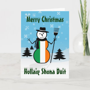 Nollaig Shona Duit Merry Christmas Ireland Snowman Holiday Card at Zazzle