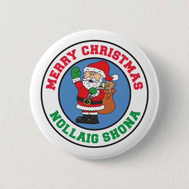 Nollaig Shona Irish Christmas Santa Button (Front)