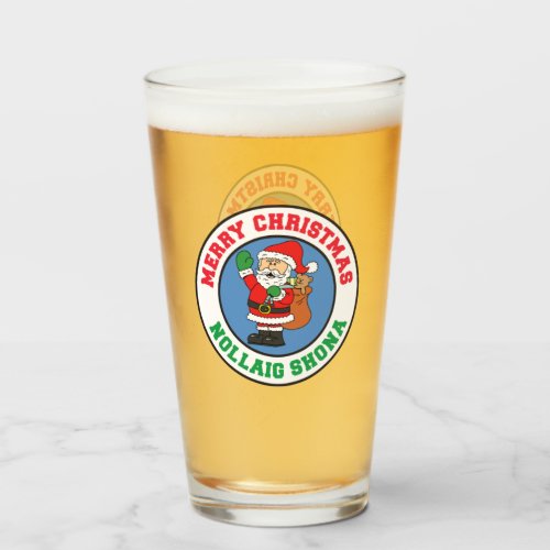 Nollaig Shona Irish Christmas Santa Glass