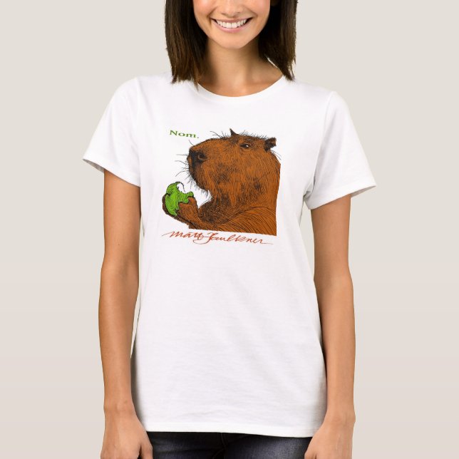"Nom." Colorful Capybara Woman's Tee (Front)