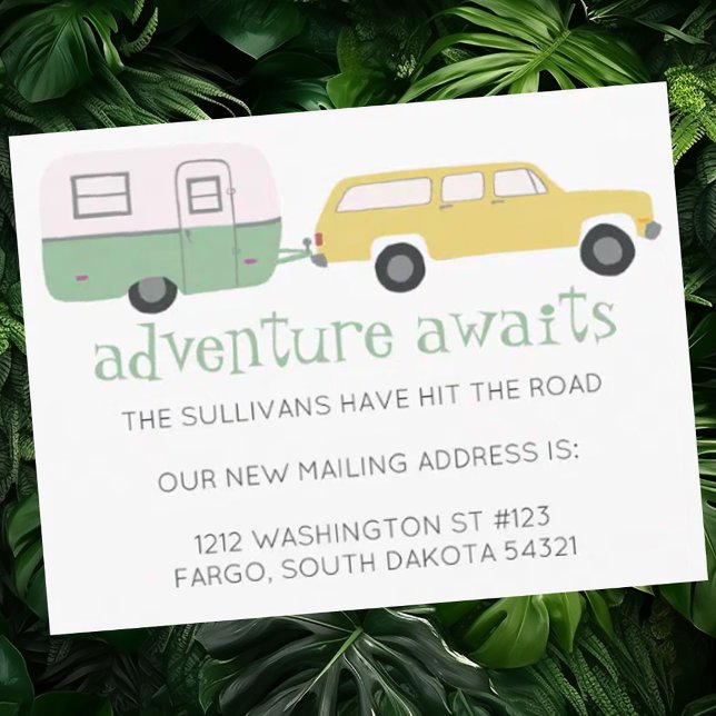 NOMAD New Mailing Address ADVENTURE AWAITS RV Postcard (Perfect custom card for nomads to announce they have hit the road and have a new mailing address. )
