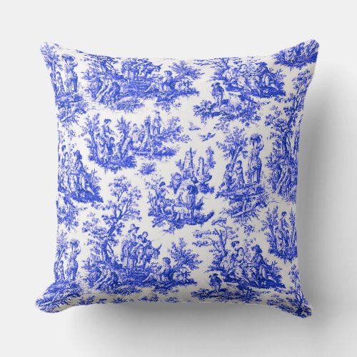 NOMADESAUSTRALIENS French Royal blue Jouy design Throw Pillow