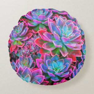 NOMADESAUSTRALIENS neon pink succulents Round Pillow