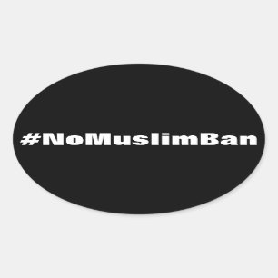 #NoMuslimBan, white text on black stickers