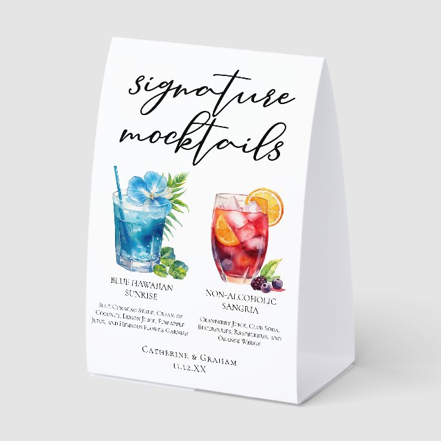Non-Alcoholic Beach Wedding Mocktails Paper Table Tent (Front)