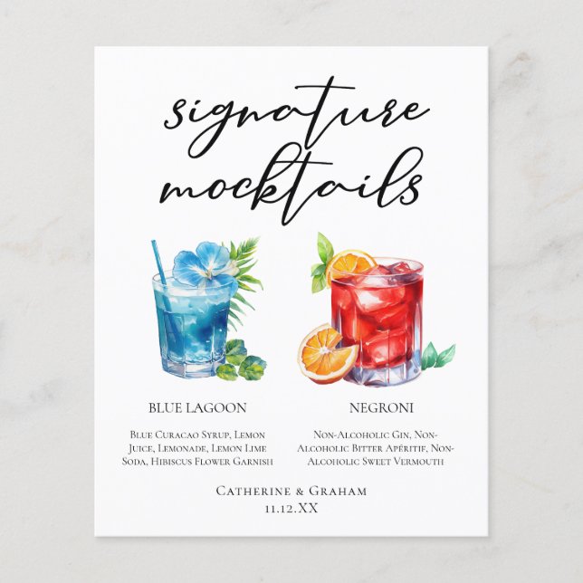 Non-Alcoholic Blue Lagoon Negroni Mocktail Menu (Front)
