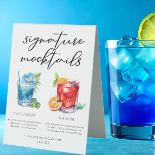 Non-Alcoholic Blue Lagoon Negroni Mocktails Table Tent