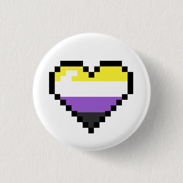 Non Binary 8-Bit Retro Pride Heart Button (Front)