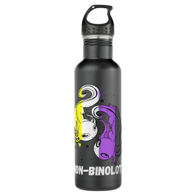 Non Binary Axolotl Genderqueer Pride LGBT Nonbinar Stainless Steel Water Bottle (Front)