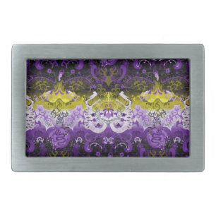 Non-Binary Dragon Damask - NonBinary Pride Flag Belt Buckle