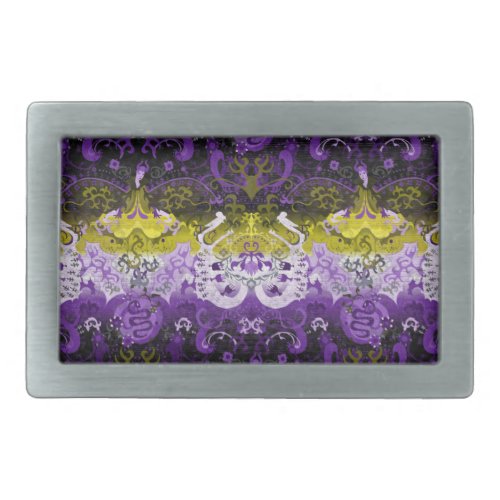 Non_Binary Dragon Damask _ NonBinary Pride Flag Belt Buckle