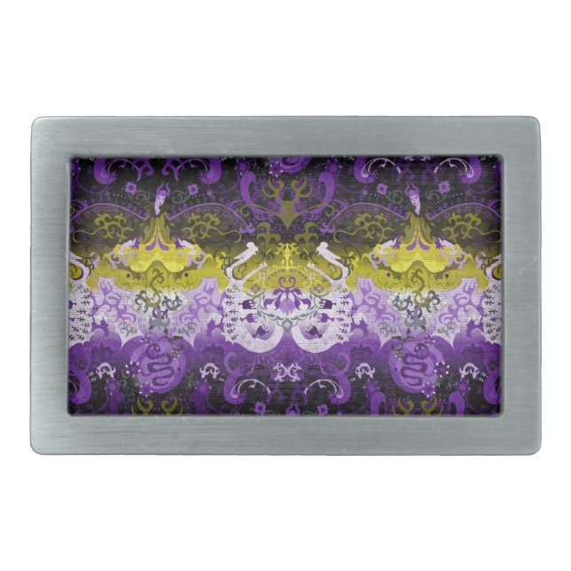 Non-Binary Dragon Damask - NonBinary Pride Flag Belt Buckle (Front)