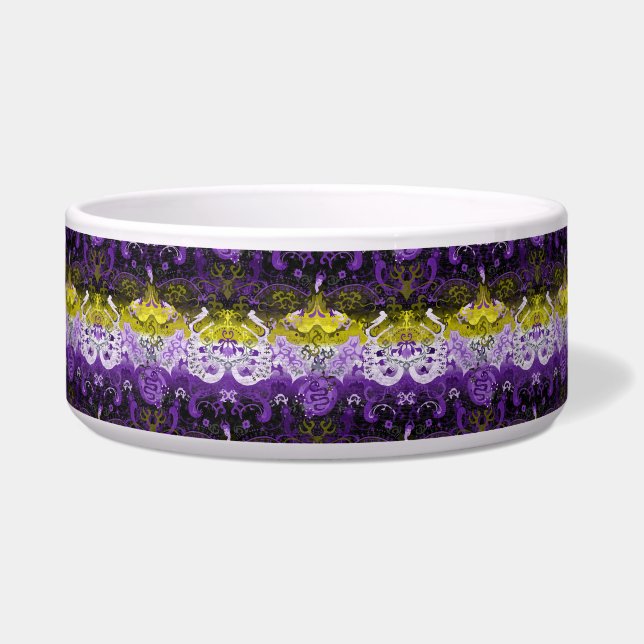 Non-Binary Dragon Damask - NonBinary Pride Flag Bowl (Front)