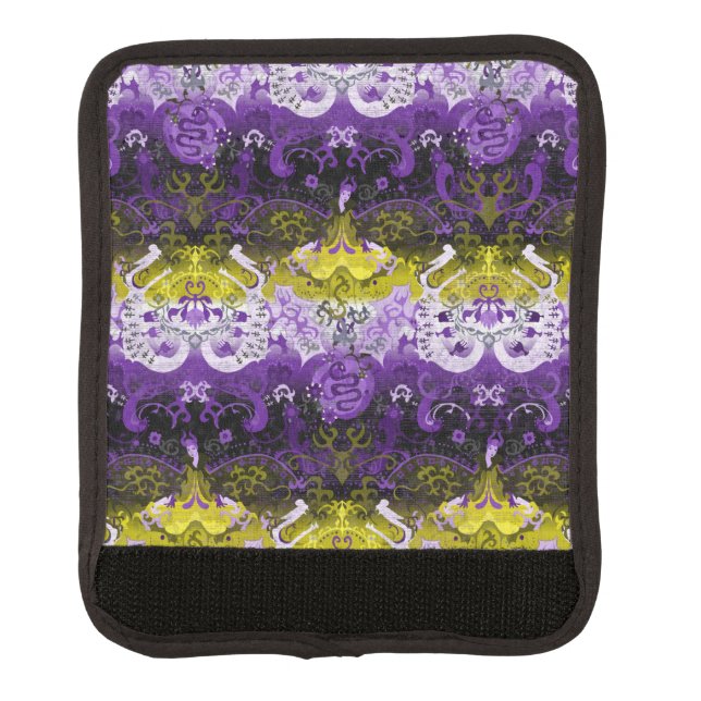 Non-Binary Dragon Damask - NonBinary Pride Flag Luggage Handle Wrap (Front)