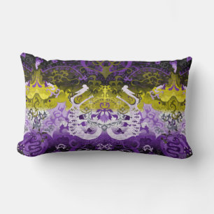 Non-Binary Dragon Damask - NonBinary Pride Flag Lumbar Pillow
