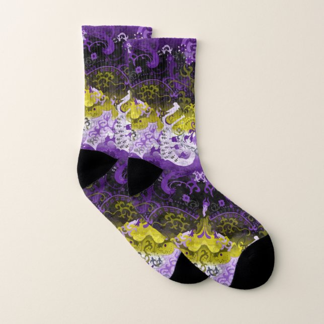 Non-Binary Dragon Damask - NonBinary Pride Flag Socks (Pair)