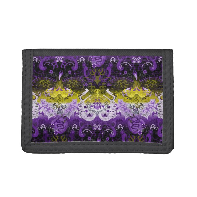 Non-Binary Dragon Damask - NonBinary Pride Flag Trifold Wallet (Front)