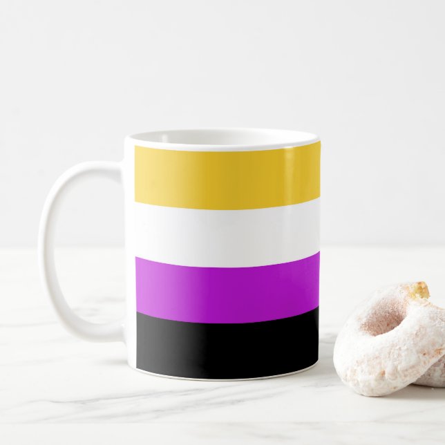Non Binary Flag Colors Coffee Mug (With Donut)
