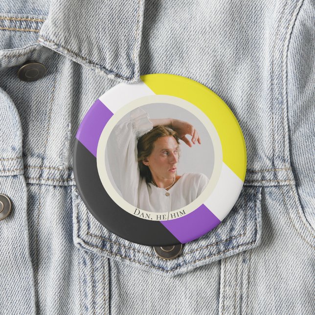 Non-binary flag gender pronouns photo  button (Creator Uploaded)