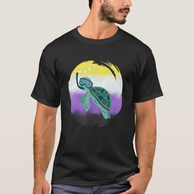 Non Binary Flag Turtle Sunglasses   LGBT Nonbinary T-Shirt (Front)