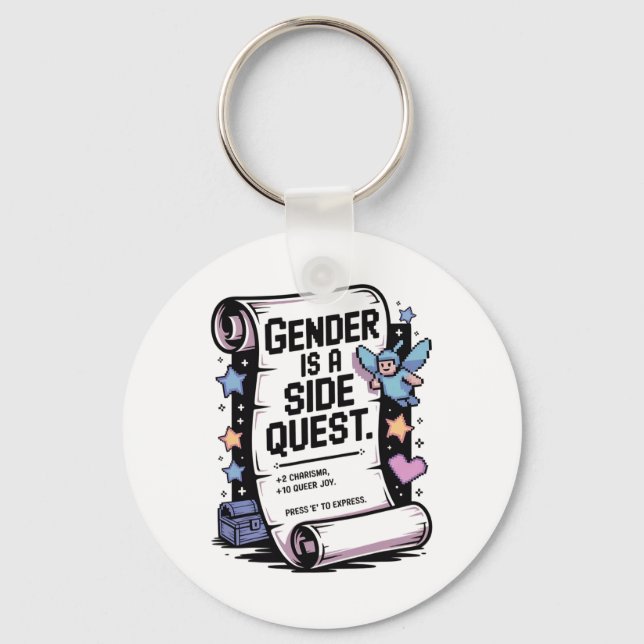 Non-binary Gamer Gender Is A Side Quest Video Game Keychain (Front)