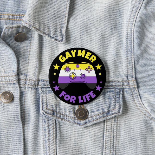 Non Binary Gaymer For Life Video Game Controller Button (In Situ)