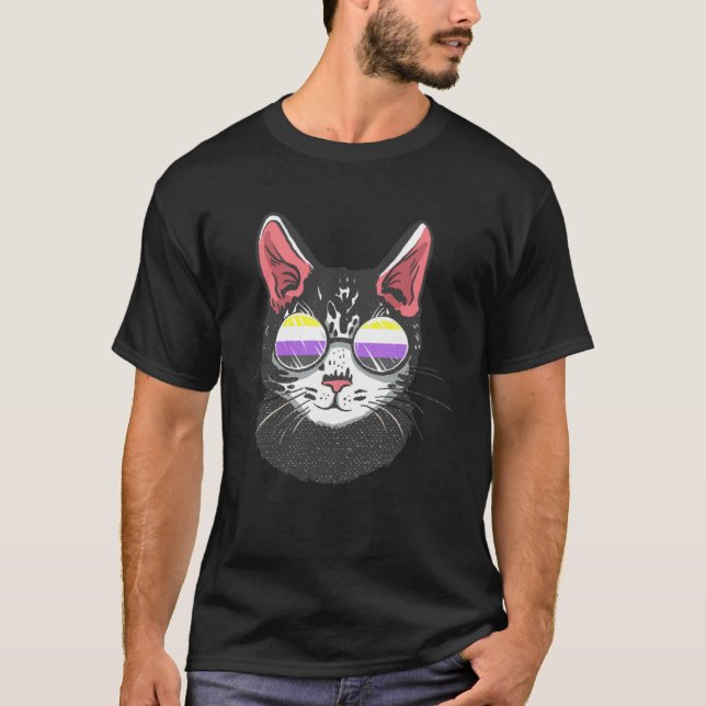 Non Binary Genderqueer Cat Sunglass Nonbinary Prid T-Shirt (Front)