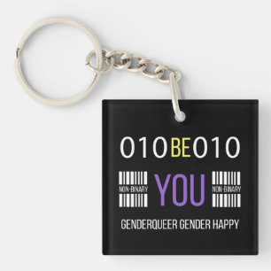 Non Binary Genderqueer Happy  Keychain