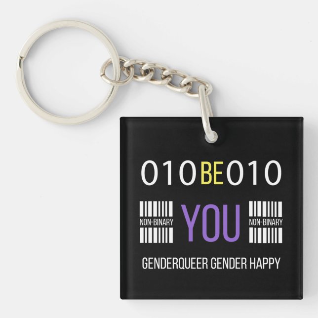 Non Binary Genderqueer Happy  Keychain (Front)