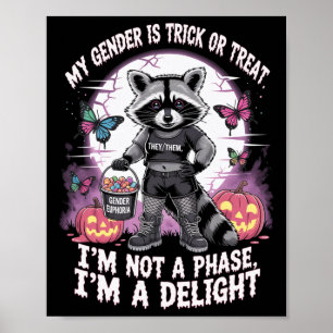 Non-binary Halloween Raccoon Pronouns Not A Phase Poster