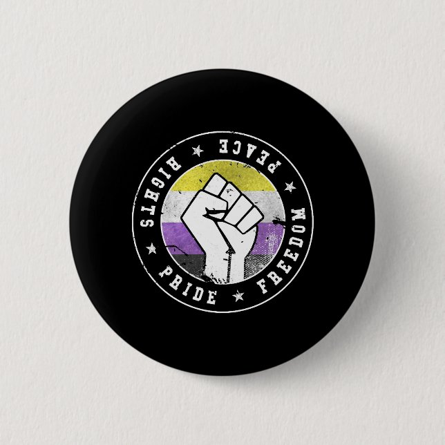 Non Binary LGBT Flag Emblem W grunge Button (Front)