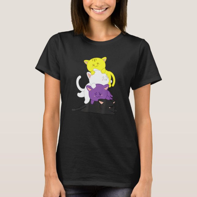 Non Binary  Non Binary Cat Lgbt Agender Supporter T-Shirt (Front)