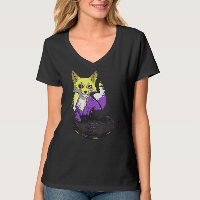Non Binary  Non Binary Fox Lgbt Agender Supporter T-Shirt (Front)