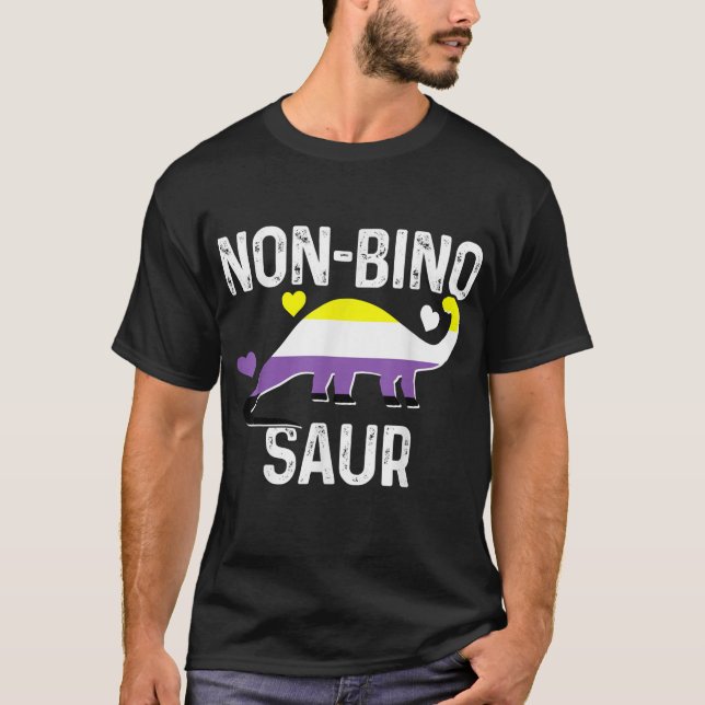 Non Binary NonBinosaur Flag Dinosaur Funny Pride M T-Shirt (Front)