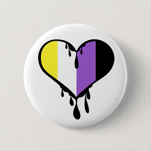 Non-Binary Pride Dripping Heart Button (Front)