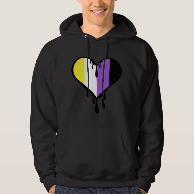 Non-Binary Pride Dripping Heart Hoodie (Front)