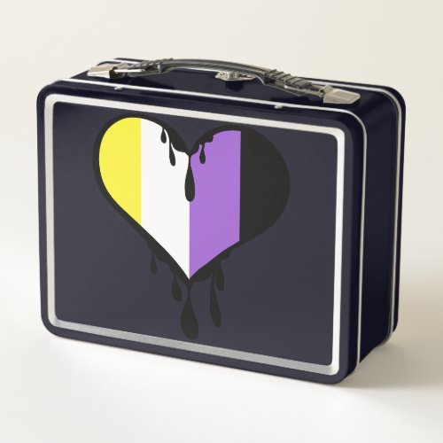 Non_Binary Pride Dripping Heart Metal Lunch Box