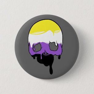 Non-Binary Pride Dripping Skull Button