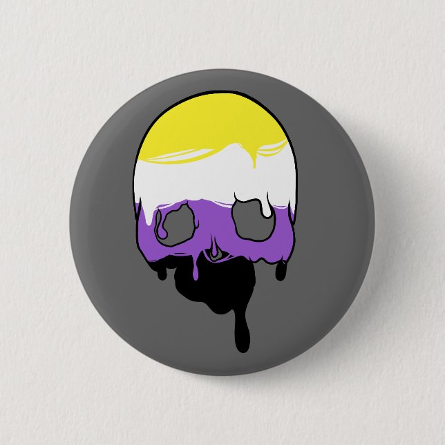 Non-Binary Pride Dripping Skull Button (Front)
