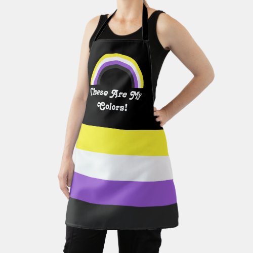 Non_Binary pride flag and rainbow with a text Apron