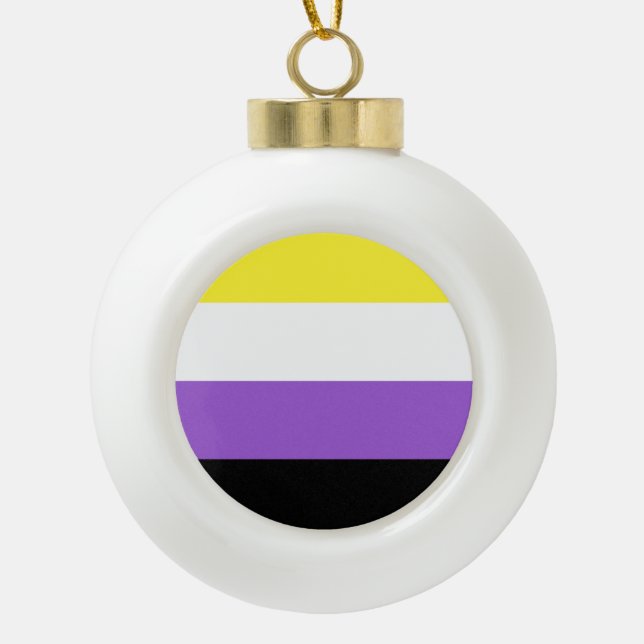 Non Binary Pride Flag Ceramic Ball Christmas Ornament (Front)