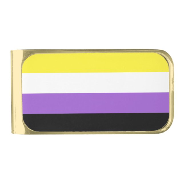 Non Binary Pride Flag Gold Finish Money Clip (Front)