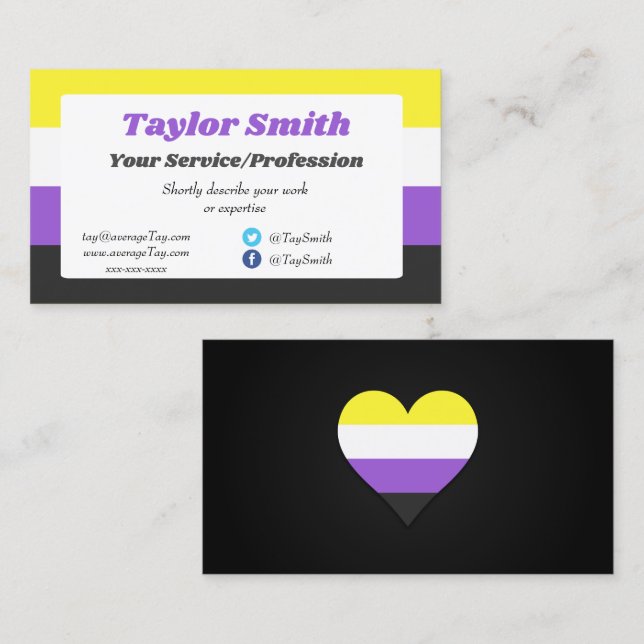 Non-binary Pride flag / heart Business Card (Front/Back)