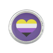 Non Binary Pride Flag Heart Nonbinary Pride Round Ring (Front)