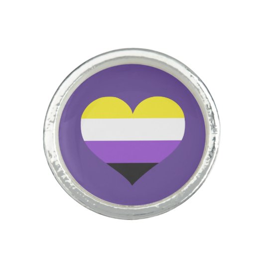 Non Binary Pride Flag Heart Nonbinary Pride Round Ring (Front)