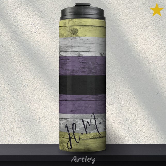 Non Binary Pride Flag LGBT Wood Grain Custom Name Thermal Tumbler (Creator Uploaded)