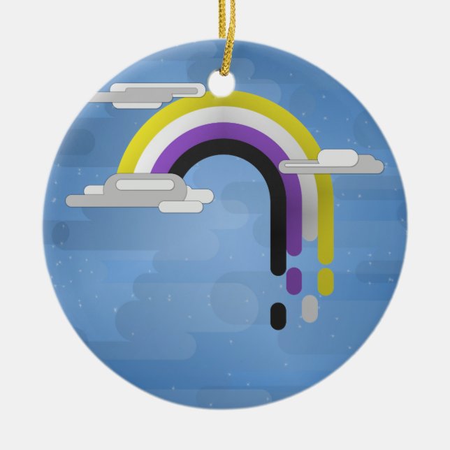 Non-Binary Pride Flag Minimalist Drip Rainbow  Ceramic Ornament (Front)